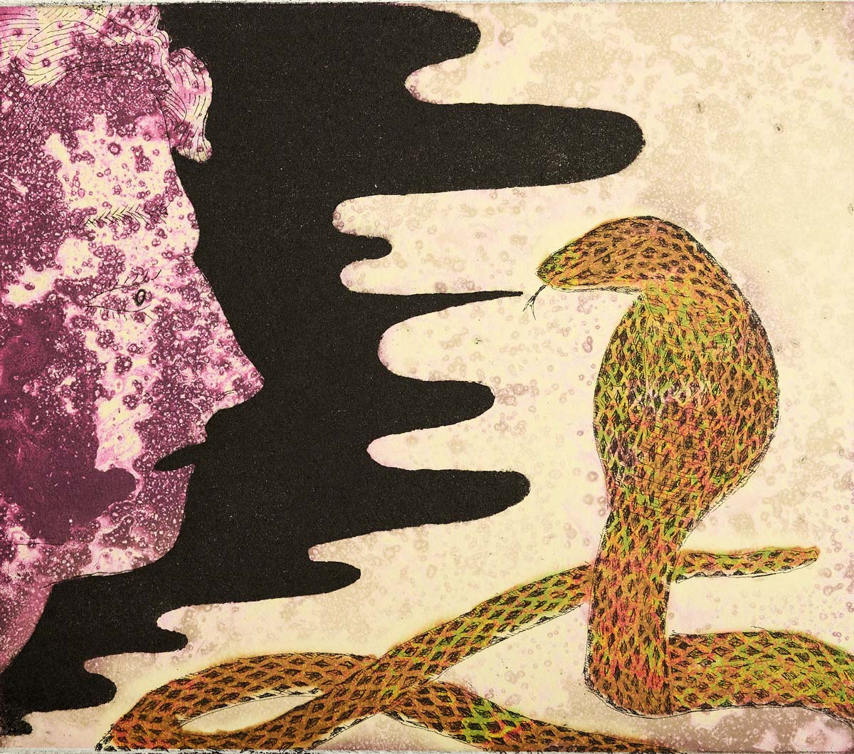 I Bite & Sting (Snake), 26 x 27 cm, Colour Etching, 2020