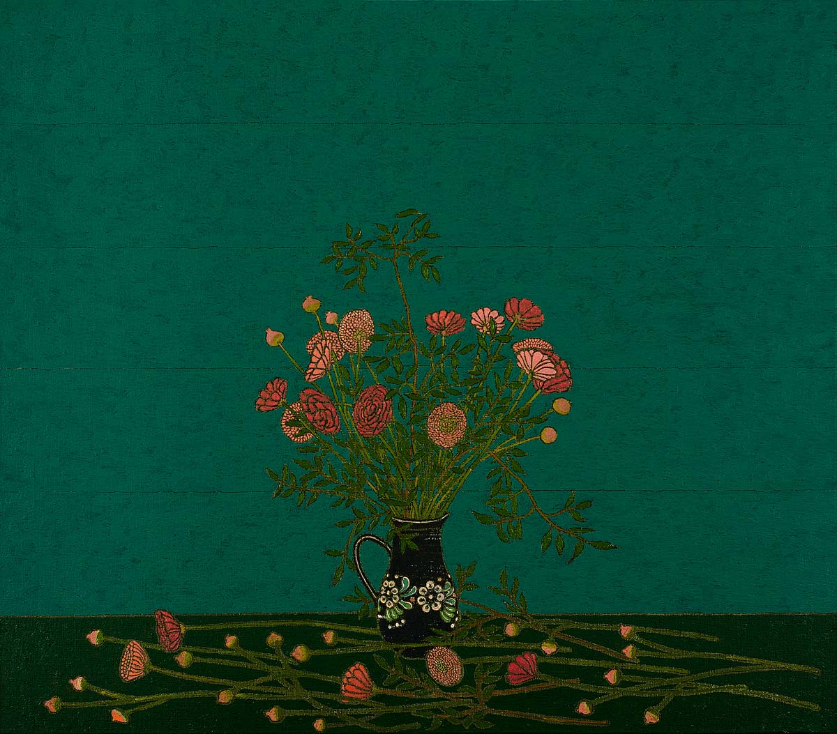 Berlin Flowers (Yorck’s Vase Green), 70 x 80 cm, Oil on Linen, 2020, Stephen Chambers Studio