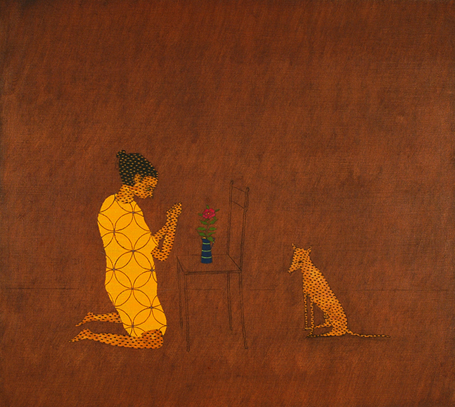 St Ursula (with love and hound): 92 x 107cm, Oil on Linen, 2007, Private Collection